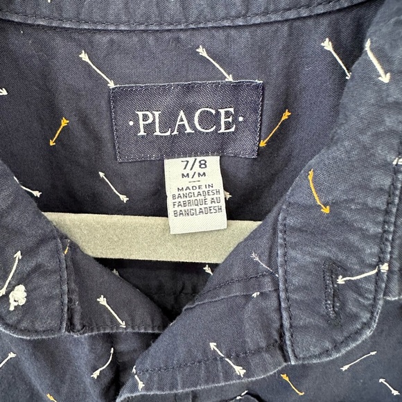 PLACE Boy’s Dark Blue Button-Up Shirt with Arrows - Picture 6 of 7